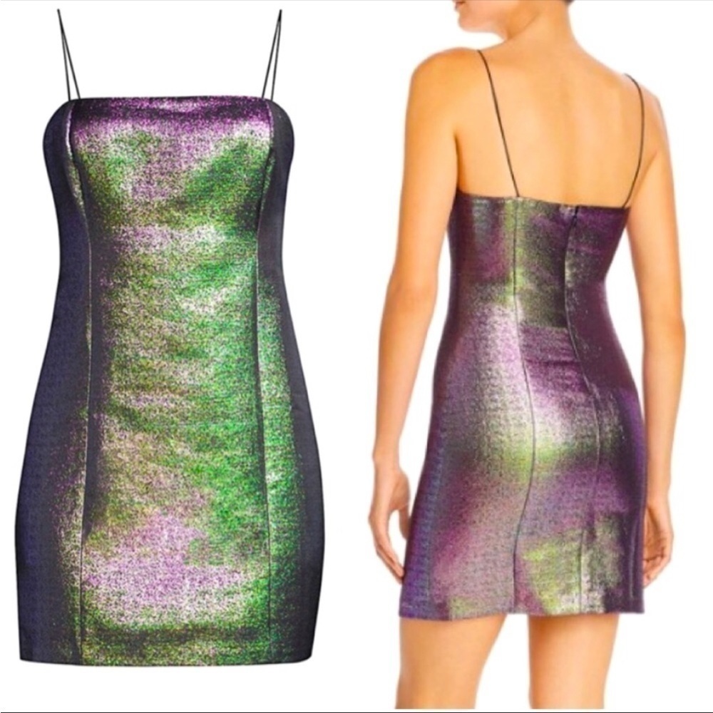 Likely Lurex Hayley Mini Dress Iridescent Purple Green Shimmer Metallic